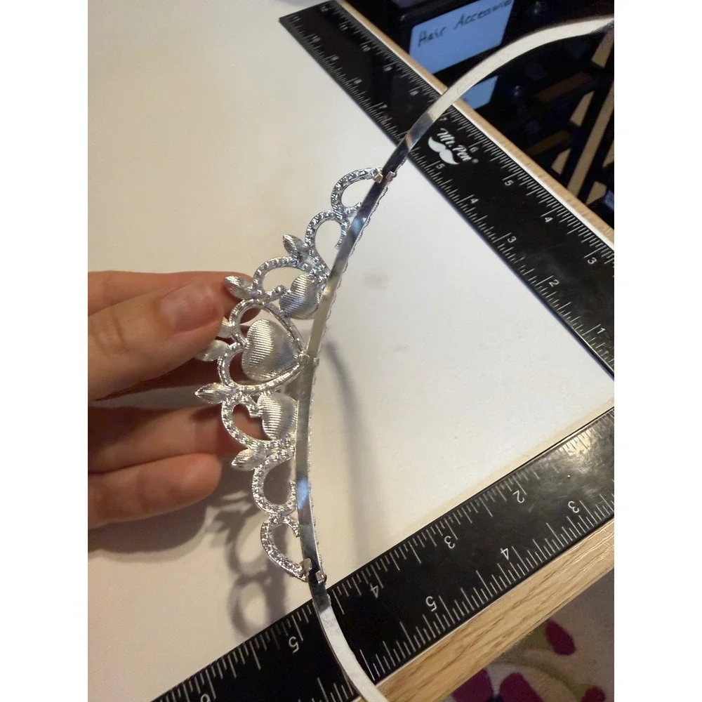 Blue Heart Rhinestone Tiara Headband Silver Tone Princess Costume Accessory‎